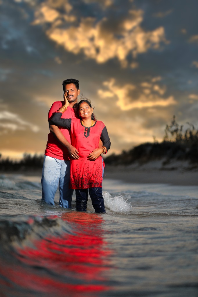 Ocean Wave Couple at Sunset